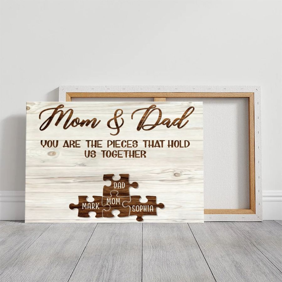 Mom & Dad Personalized Puzzle Canvas – Custom Family Names Wall Art Gift