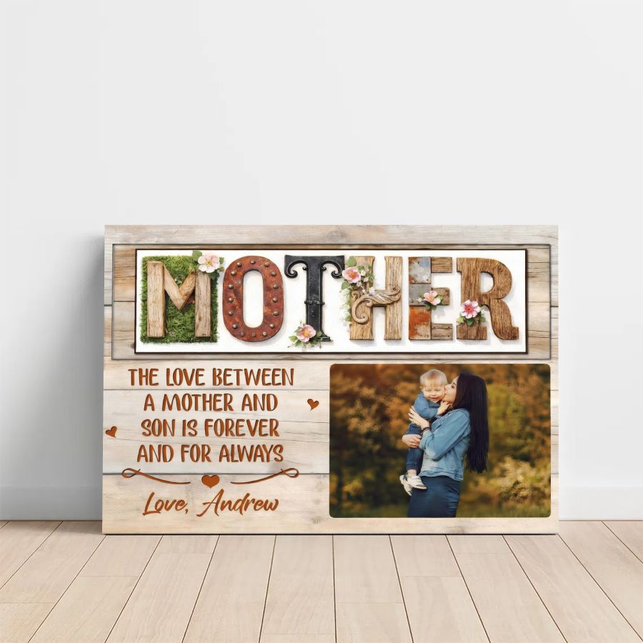 Custom Mother and Son Photo Canvas, Personalized Mother's Day Wall Art Gift