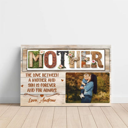 Custom Mother and Son Photo Canvas, Personalized Mother's Day Wall Art Gift