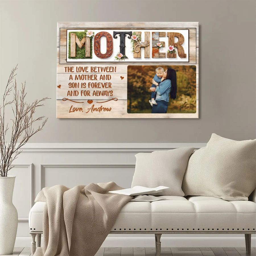 Custom Mother and Son Photo Canvas, Personalized Mother's Day Wall Art Gift