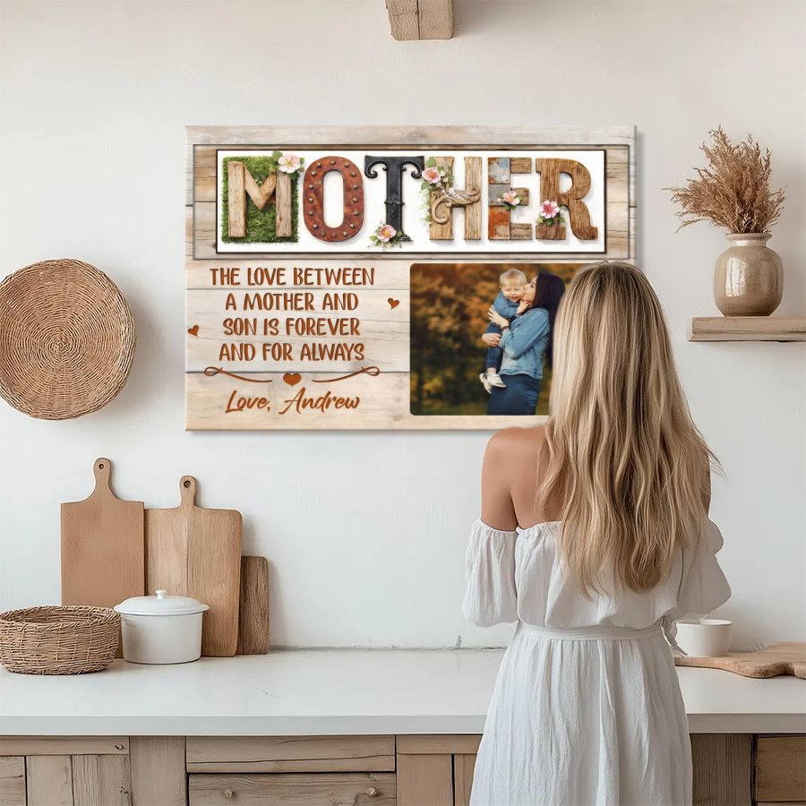 Custom Mother and Son Photo Canvas, Personalized Mother's Day Wall Art Gift