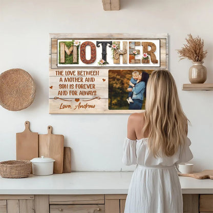 Custom Mother and Son Photo Canvas, Personalized Mother's Day Wall Art Gift