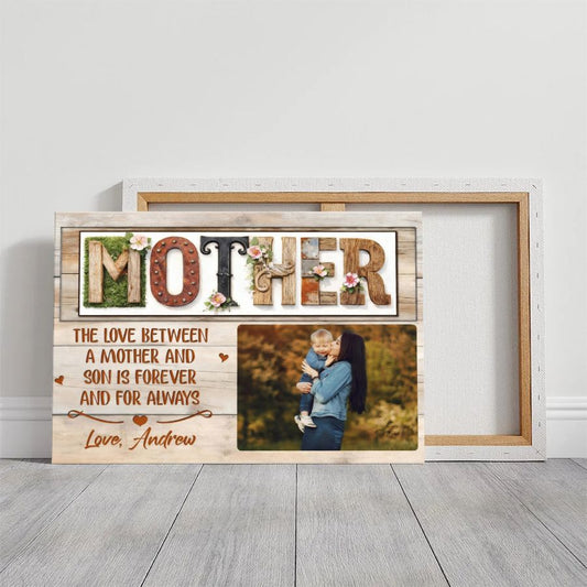 Custom Mother and Son Photo Canvas, Personalized Mother's Day Wall Art Gift