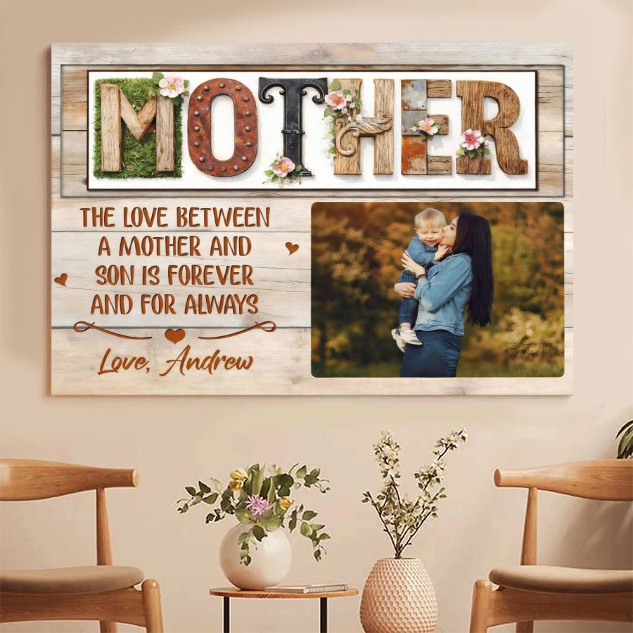 Custom Mother and Son Photo Canvas, Personalized Mother's Day Wall Art Gift