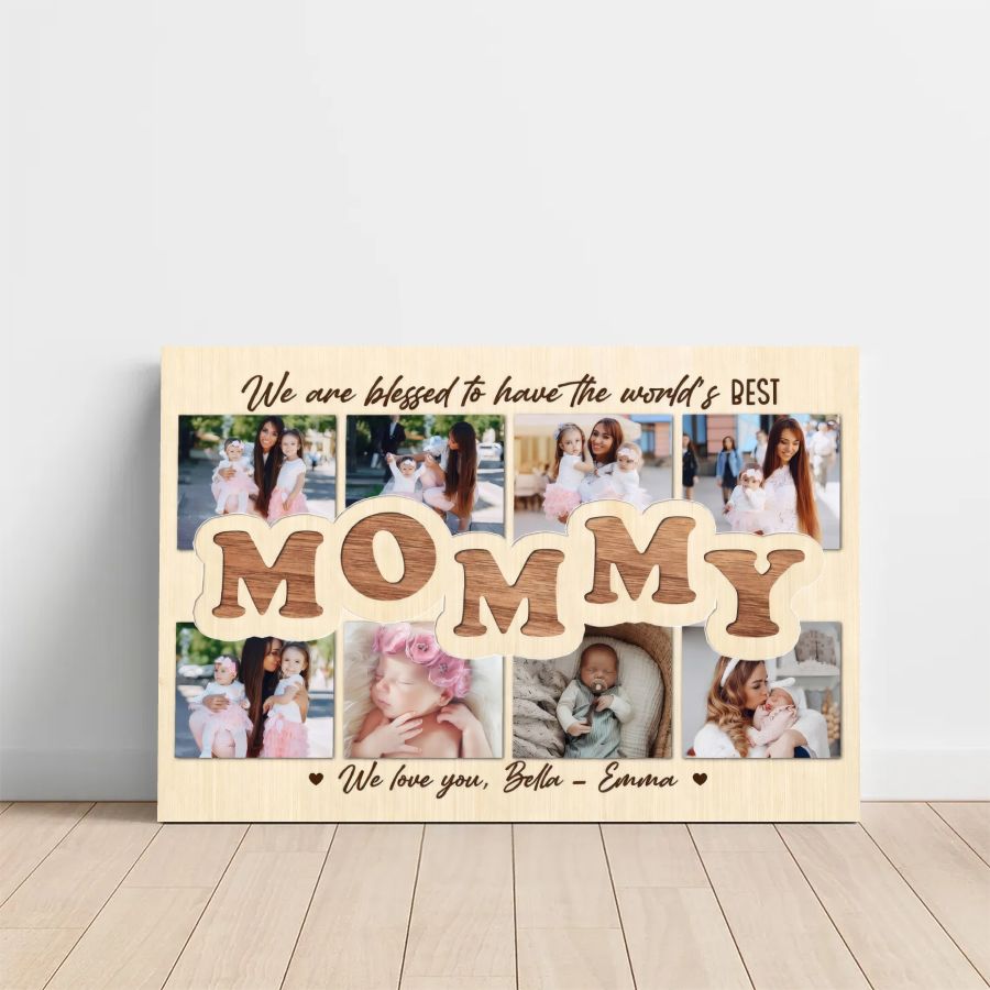 Personalized Mommy Photo Collage Canvas, Custom Mother's Day Family Wall Art