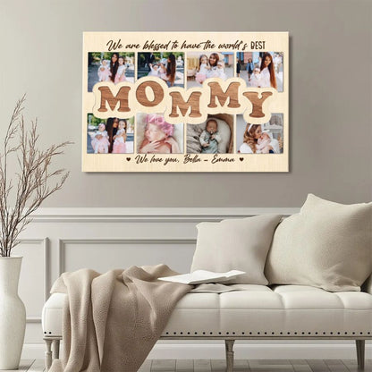 Personalized Mommy Photo Collage Canvas, Custom Mother's Day Family Wall Art