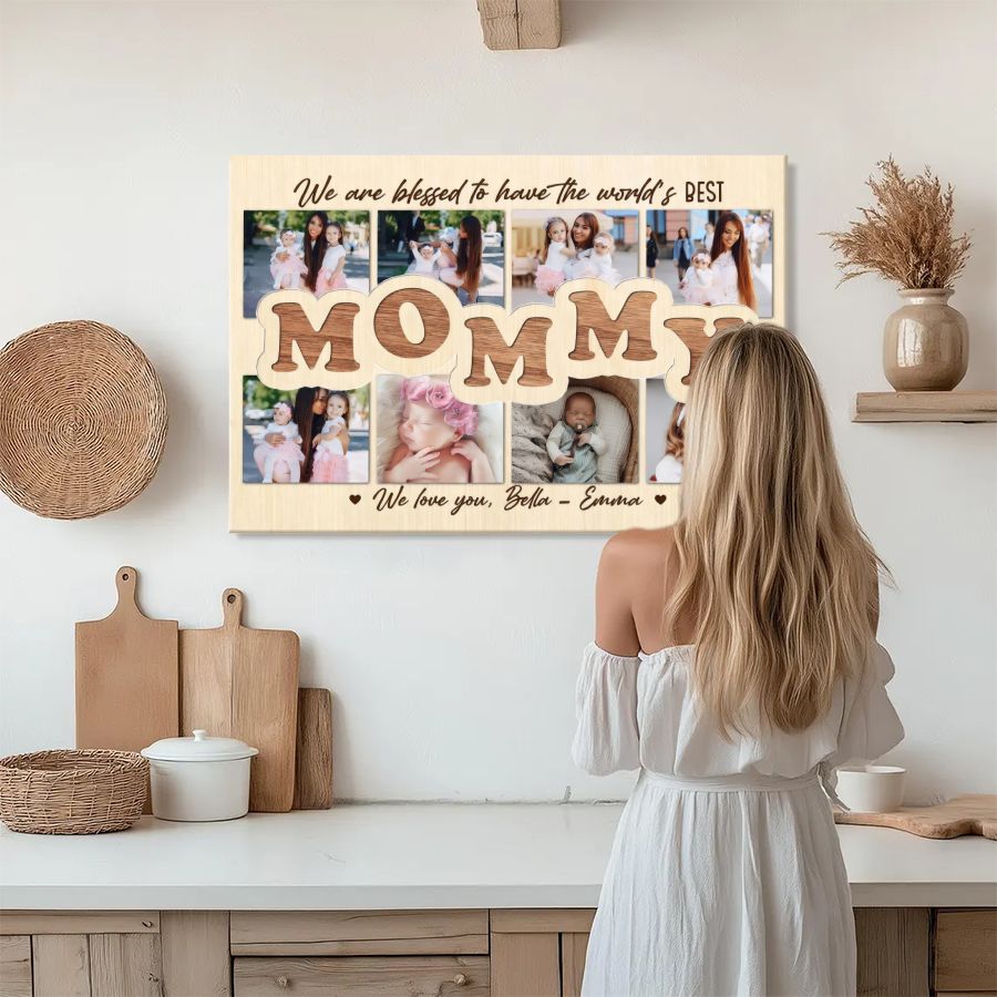 Personalized Mommy Photo Collage Canvas, Custom Mother's Day Family Wall Art
