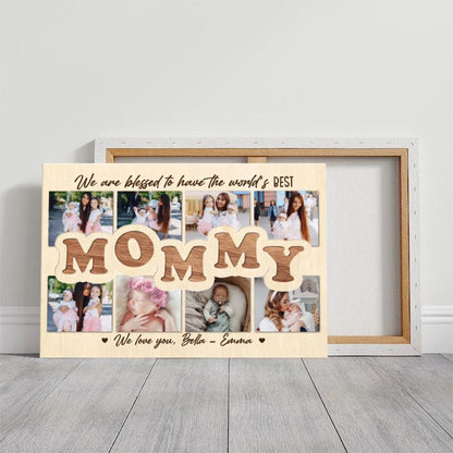 Personalized Mommy Photo Collage Canvas, Custom Mother's Day Family Wall Art
