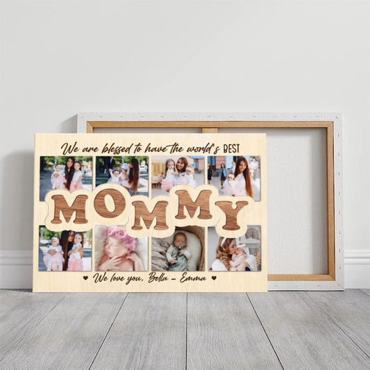 Personalized Mommy Photo Collage Canvas, Custom Mother's Day Family Wall Art