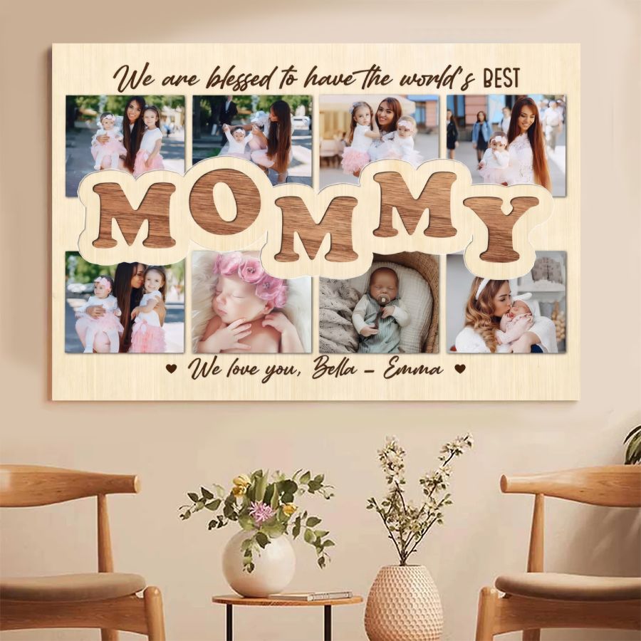 Personalized Mommy Photo Collage Canvas, Custom Mother's Day Family Wall Art