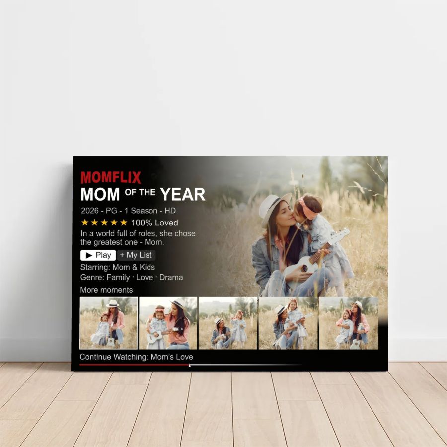 Personalized Momflix Photo Canvas, Custom Mom of the Year Mother's Day Gift