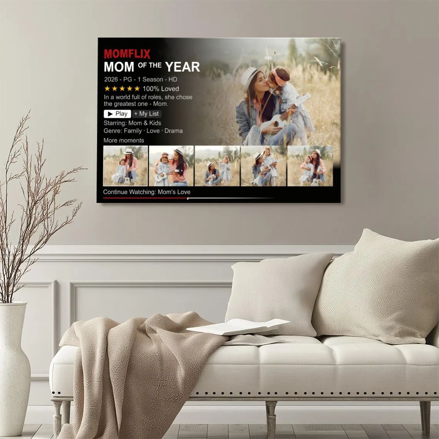 Personalized Momflix Photo Canvas, Custom Mom of the Year Mother's Day Gift