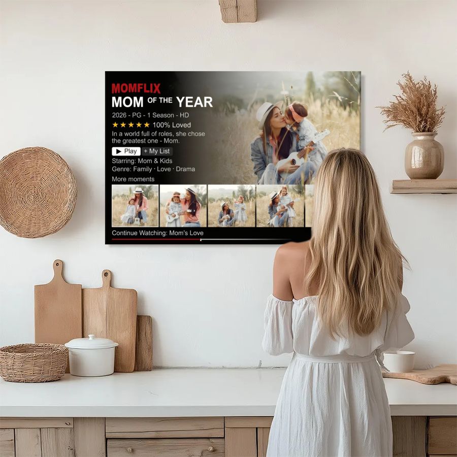 Personalized Momflix Photo Canvas, Custom Mom of the Year Mother's Day Gift