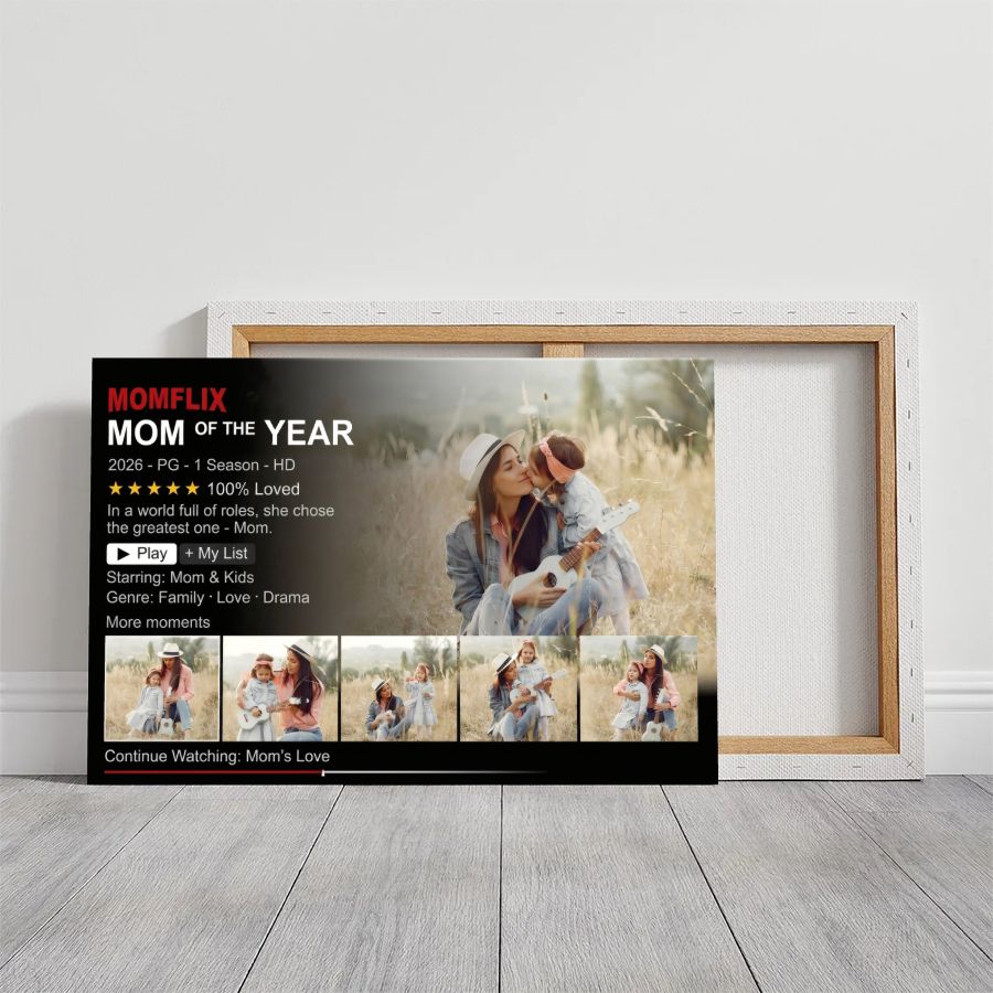 Personalized Momflix Photo Canvas, Custom Mom of the Year Mother's Day Gift