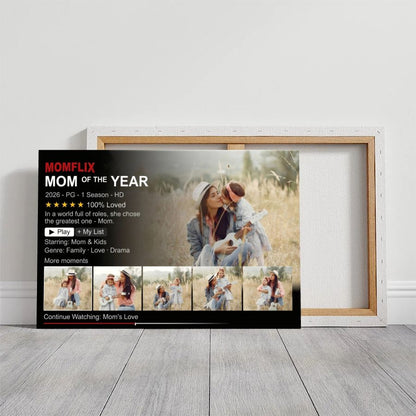 Personalized Momflix Photo Canvas, Custom Mom of the Year Mother's Day Gift