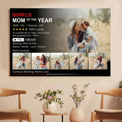 Personalized Momflix Photo Canvas, Custom Mom of the Year Mother's Day Gift