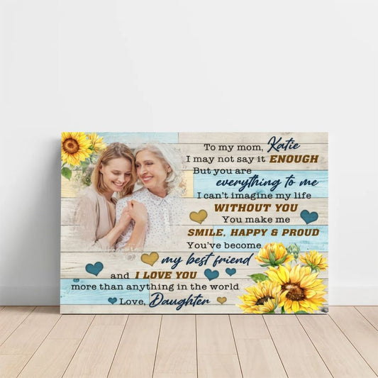 Personalized Mom Photo Canvas from Daughter, Custom Mother's Day Sunflower Gift