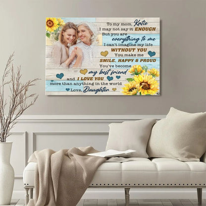 Personalized Mom Photo Canvas from Daughter, Custom Mother's Day Sunflower Gift
