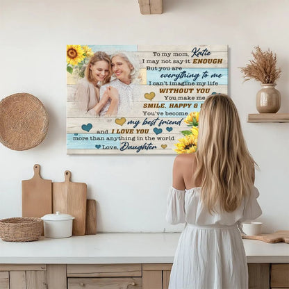 Personalized Mom Photo Canvas from Daughter, Custom Mother's Day Sunflower Gift