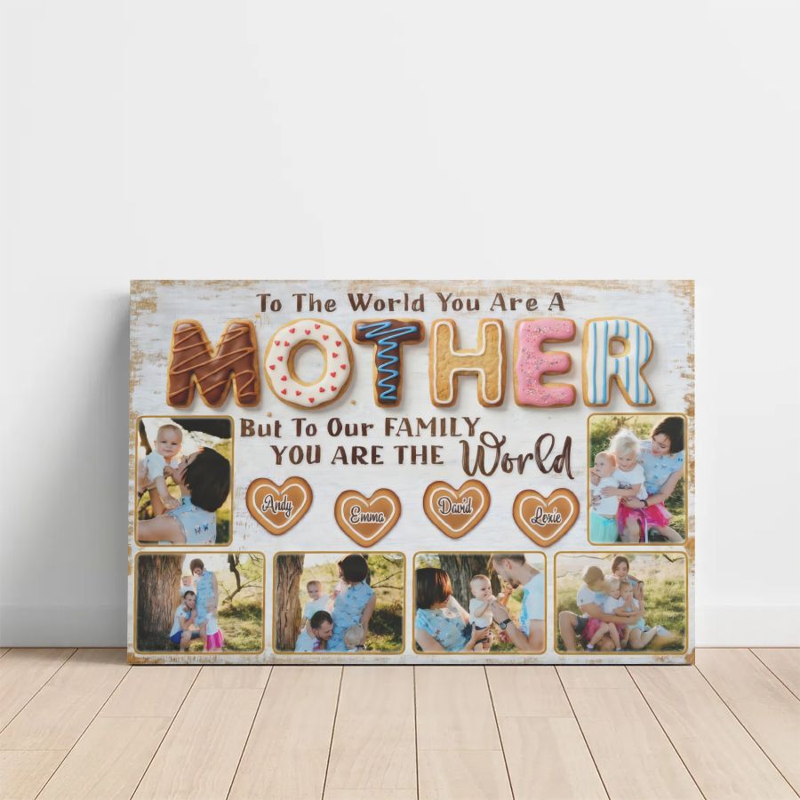 Personalized Mother Canvas Print, Custom Photo Collage Gift for Mom, To The World You Are A Mother Wall Art