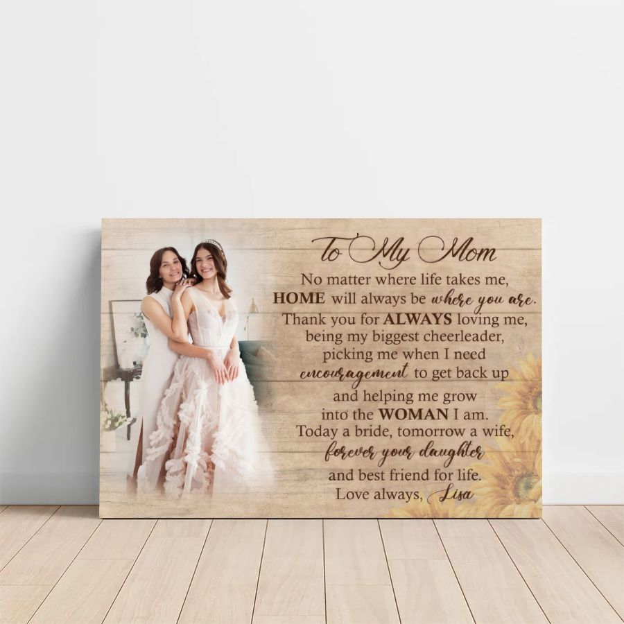 Personalized To My Mom Canvas, Bride to Mother Gift, Custom Daughter Wedding Photo Canvas