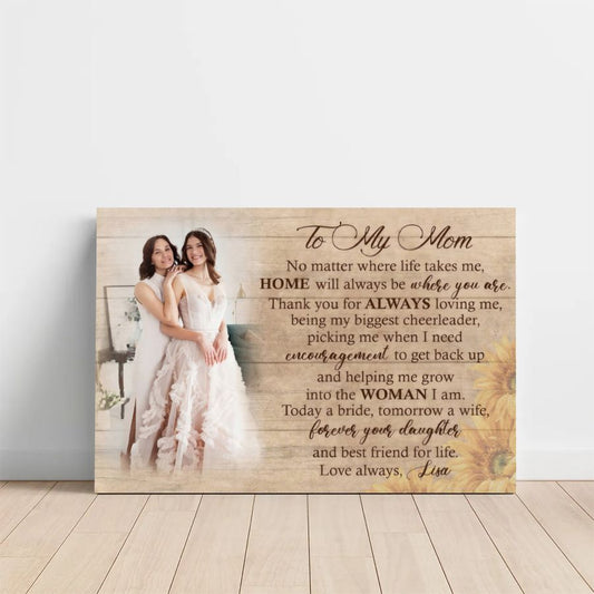 Personalized To My Mom Canvas, Bride to Mother Gift, Custom Daughter Wedding Photo Canvas