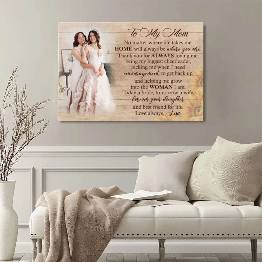 Personalized To My Mom Canvas, Bride to Mother Gift, Custom Daughter Wedding Photo Canvas
