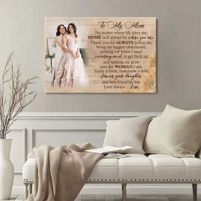 Personalized To My Mom Canvas, Bride to Mother Gift, Custom Daughter Wedding Photo Canvas
