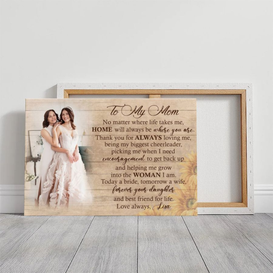Personalized To My Mom Canvas, Bride to Mother Gift, Custom Daughter Wedding Photo Canvas