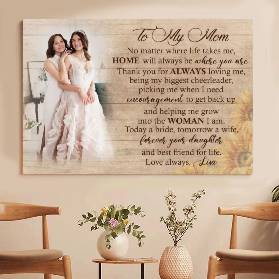 Personalized To My Mom Canvas, Bride to Mother Gift, Custom Daughter Wedding Photo Canvas