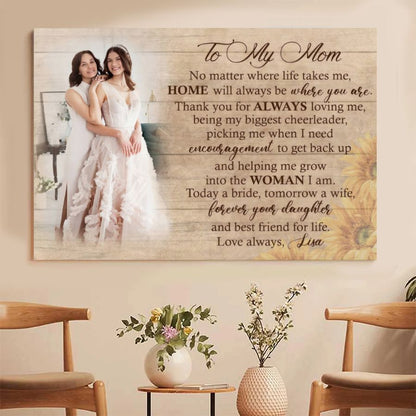 Personalized To My Mom Canvas, Bride to Mother Gift, Custom Daughter Wedding Photo Canvas