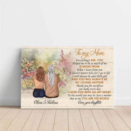 Personalized Mother & Daughter Canvas Print, To My Mom Floral Wall Art, Custom Names Gift for Mom