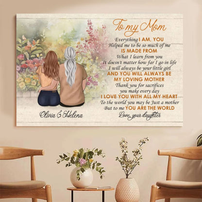 Personalized Mother & Daughter Canvas Print, To My Mom Floral Wall Art, Custom Names Gift for Mom