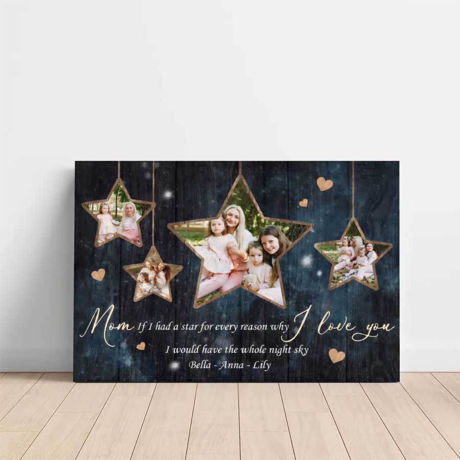 Personalized Night Sky Photo Canvas, Custom Star Map Mom Gift with Picture and Names