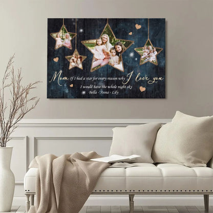 Personalized Night Sky Photo Canvas, Custom Star Map Mom Gift with Picture and Names