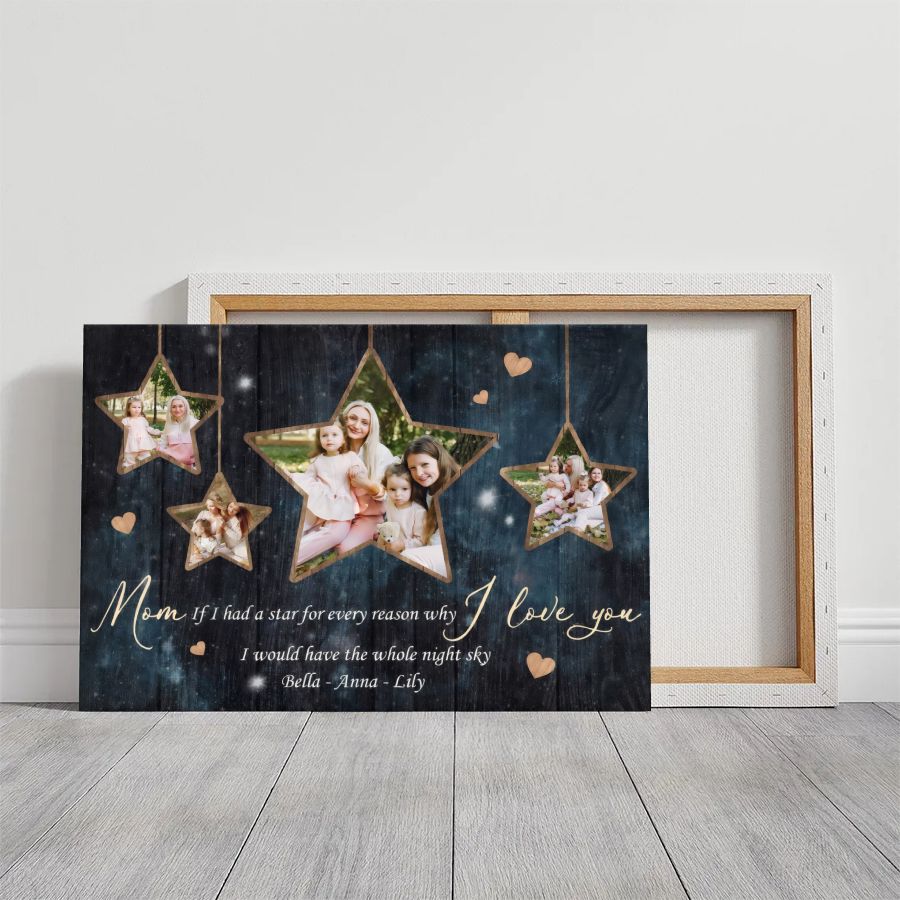 Personalized Night Sky Photo Canvas, Custom Star Map Mom Gift with Picture and Names