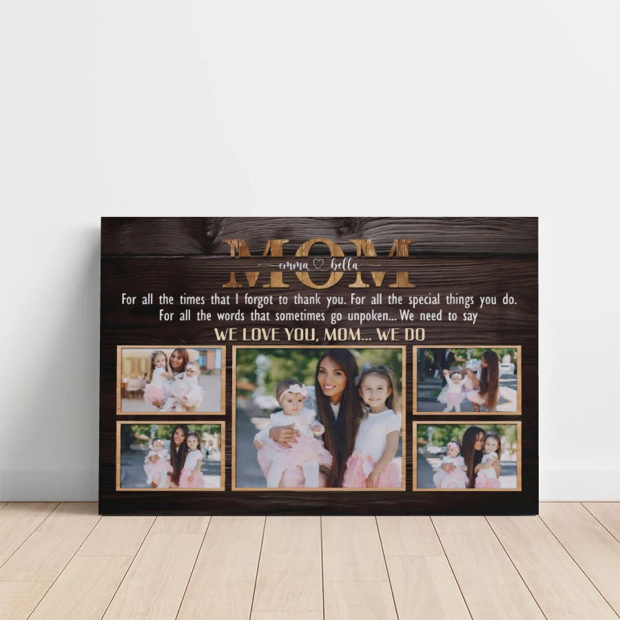Personalized MOM Photo Collage Canvas, Custom Multi Photo Gift for Mom with Names