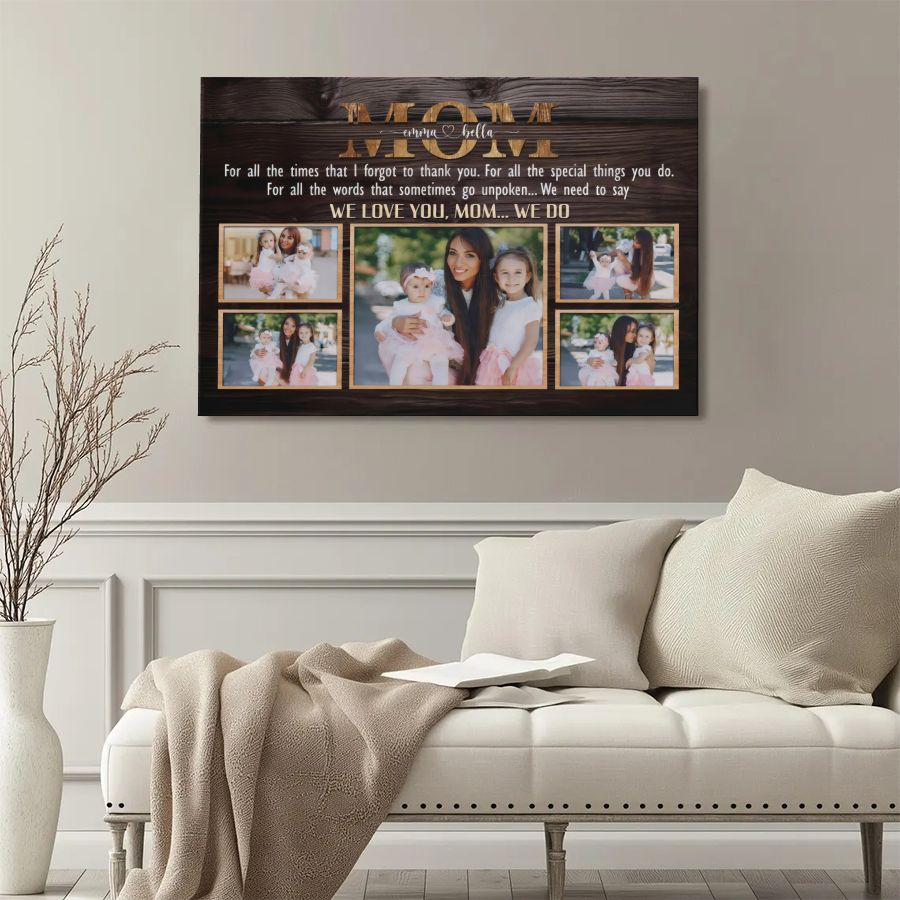 Personalized MOM Photo Collage Canvas, Custom Multi Photo Gift for Mom with Names