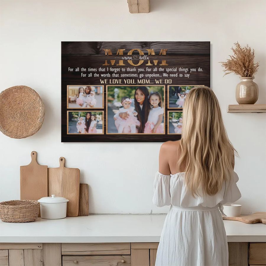 Personalized MOM Photo Collage Canvas, Custom Multi Photo Gift for Mom with Names