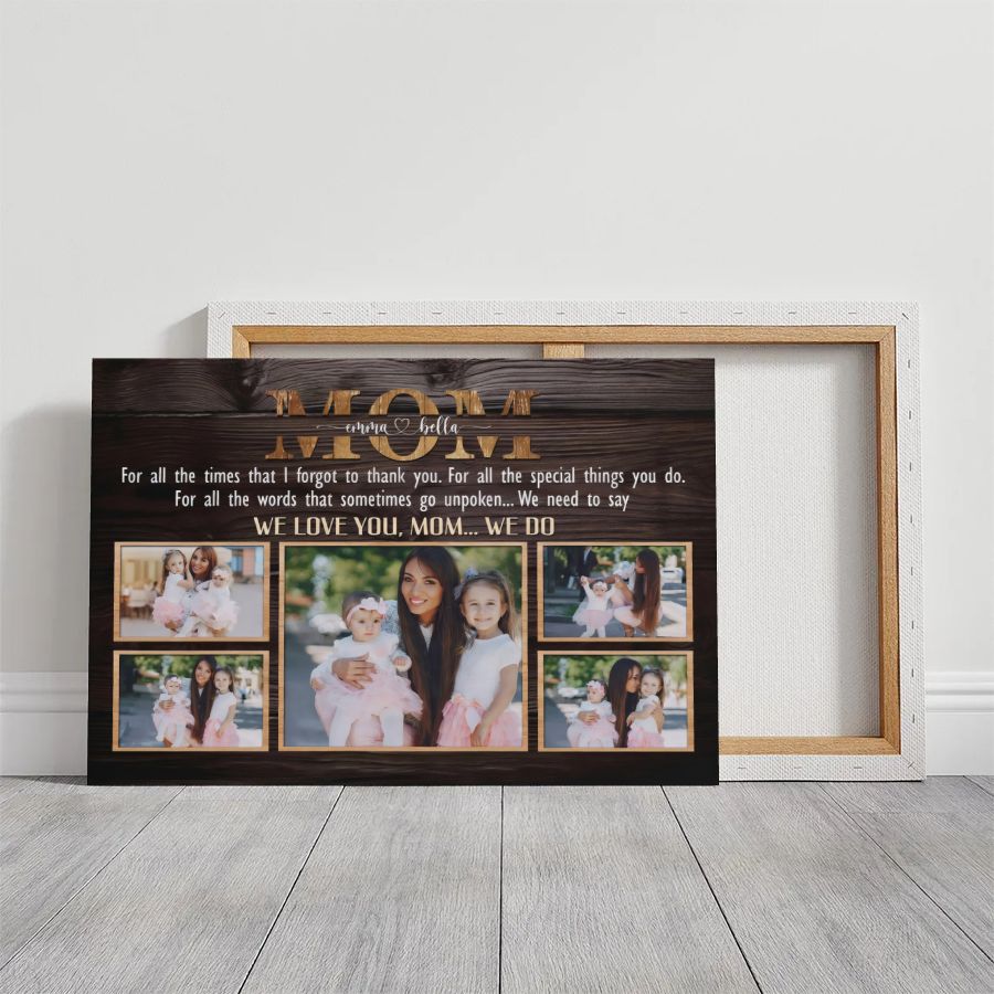 Personalized MOM Photo Collage Canvas, Custom Multi Photo Gift for Mom with Names