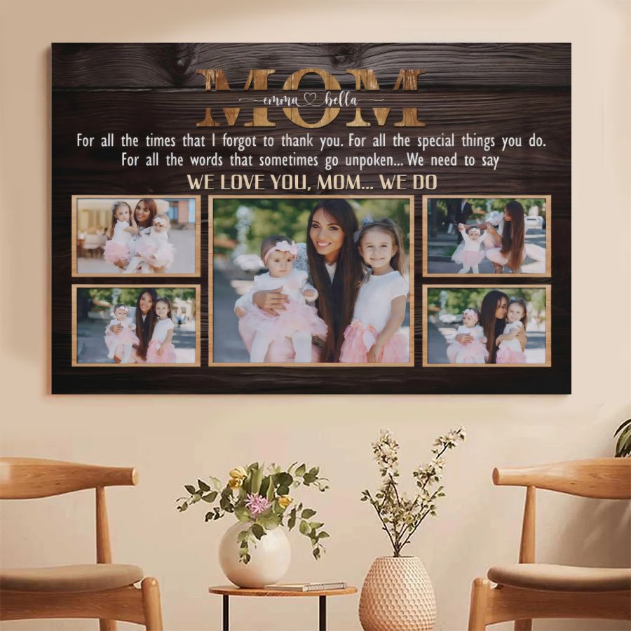 Personalized MOM Photo Collage Canvas, Custom Multi Photo Gift for Mom with Names