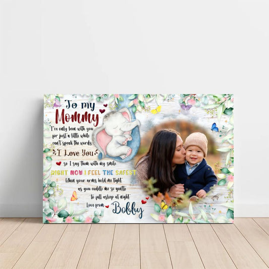 Personalized Mother Daughter Photo Canvas, Floral Custom Picture Gift for Mom