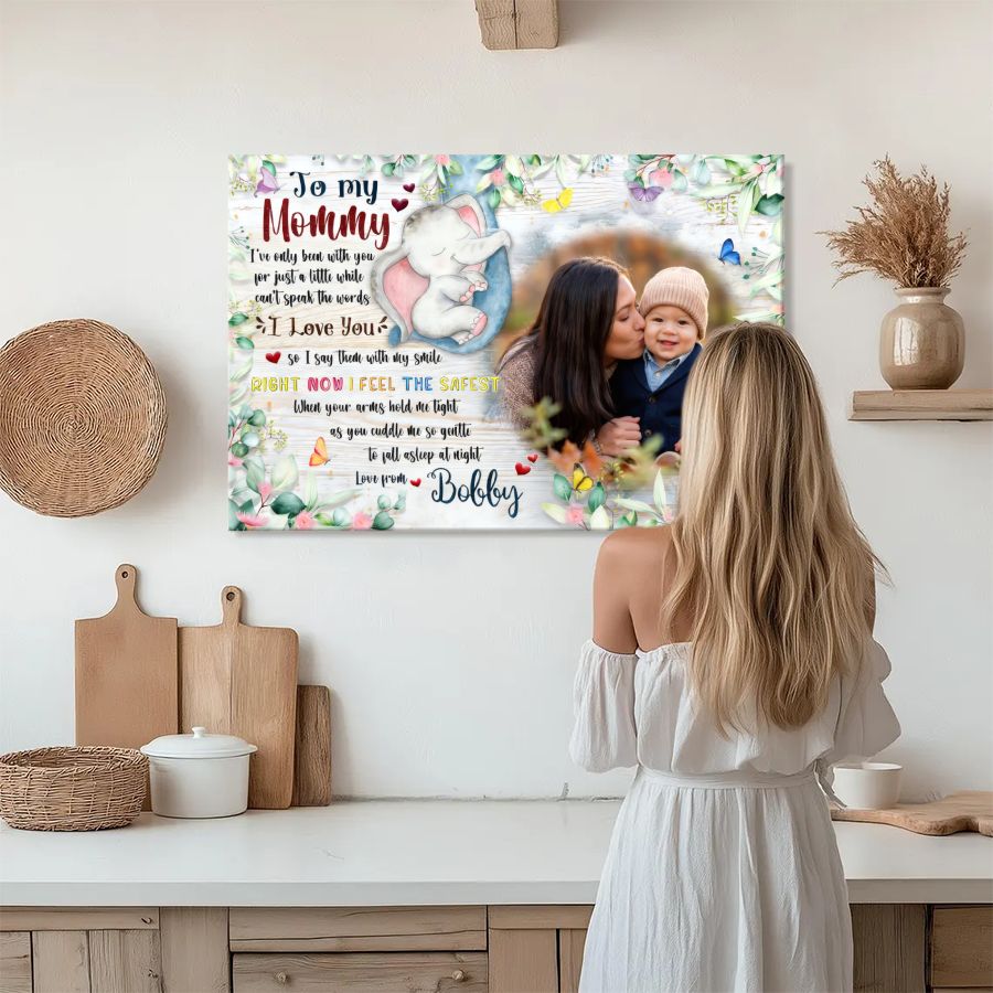 Personalized Mother Daughter Photo Canvas, Floral Custom Picture Gift for Mom