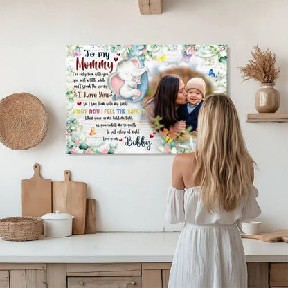 Personalized Mother Daughter Photo Canvas, Floral Custom Picture Gift for Mom