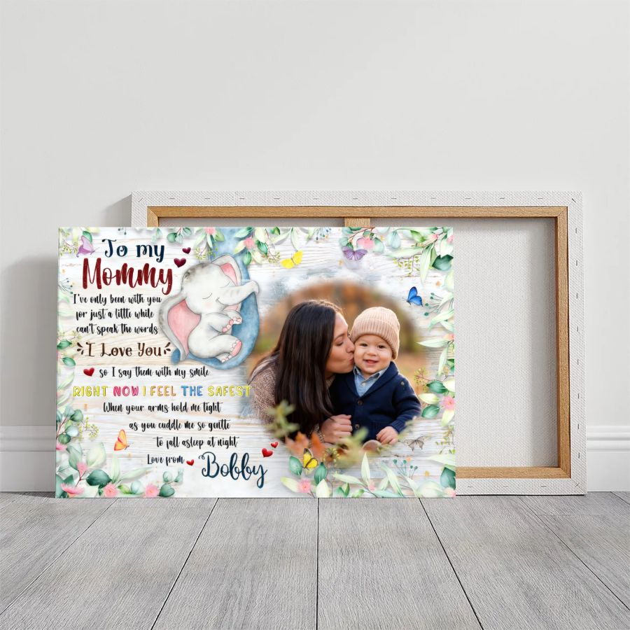 Personalized Mother Daughter Photo Canvas, Floral Custom Picture Gift for Mom