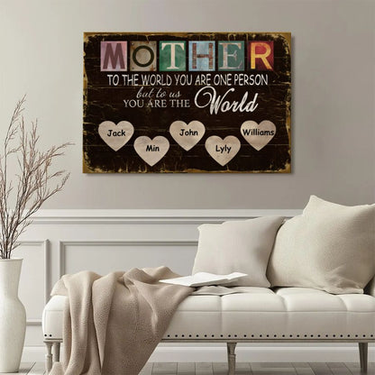 Personalized 'Mother To The World' Rustic Wooden Style Canvas With Kids Names