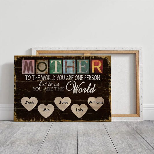 Personalized 'Mother To The World' Rustic Wooden Style Canvas With Kids Names