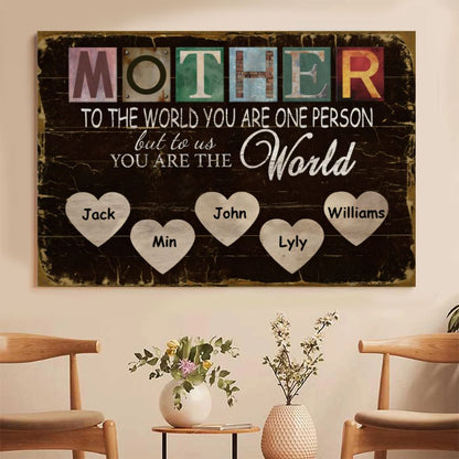 Personalized 'Mother To The World' Rustic Wooden Style Canvas With Kids Names