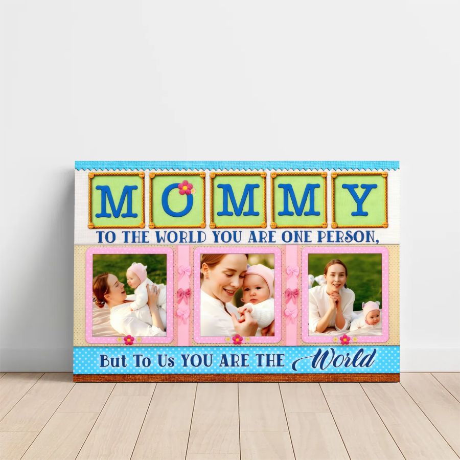 Personalized 'Mommy To Us You Are The World' Photo Collage Canvas