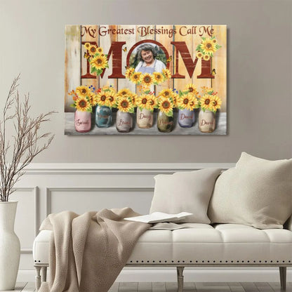 Personalized Mom Sunflower Canvas Sign, Custom Mother's Day Gift with Photo and Names